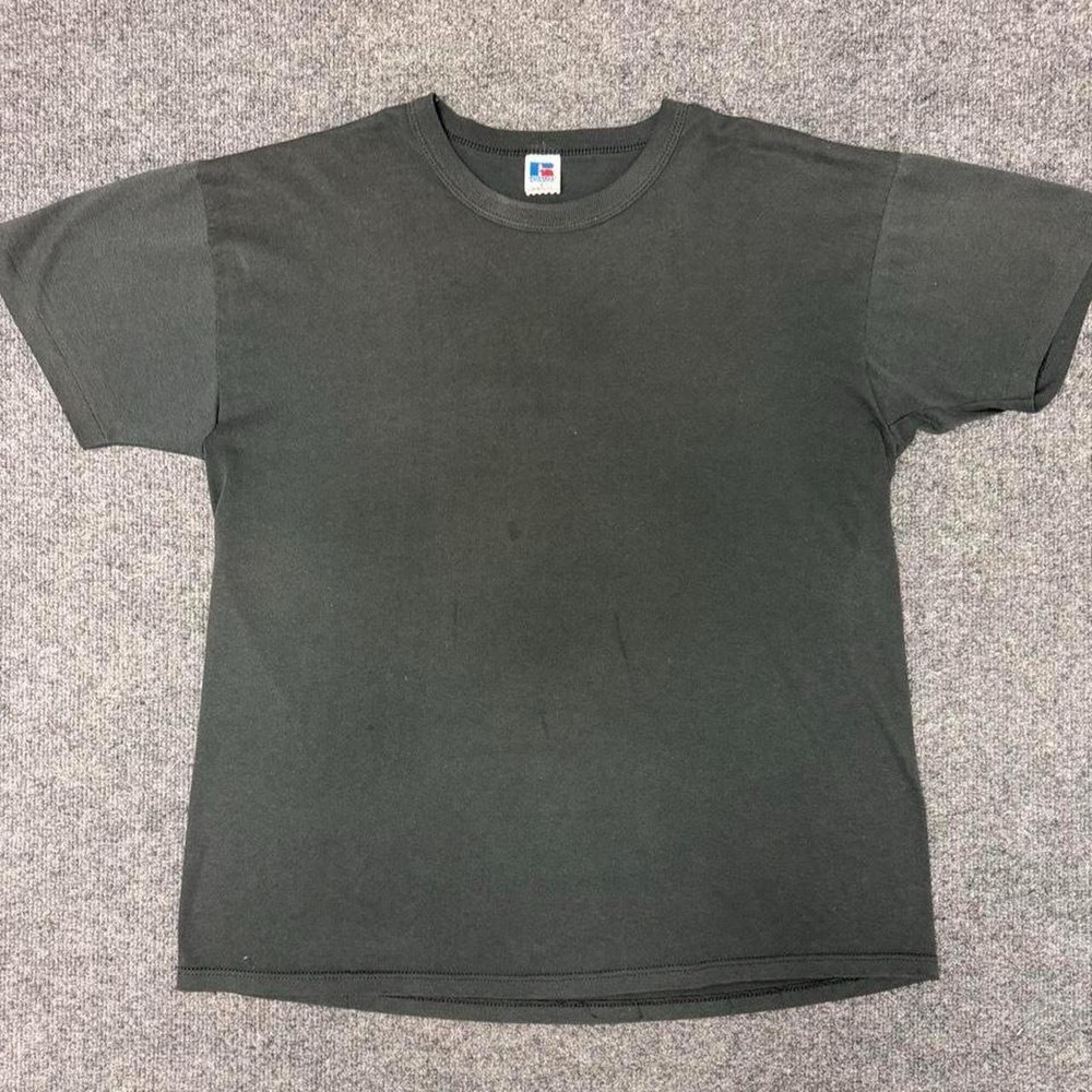 Vintage 80s Russell Athletic Black Blank T-Shirt Made in USA Single Stitch L